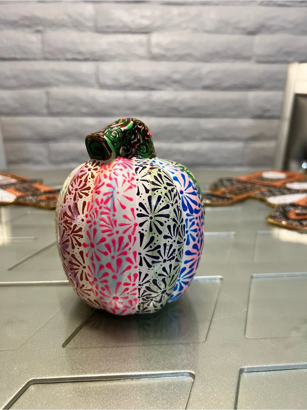 Hand-Painted Multicolor Decorative Pumpkin - Home Holiday Accent